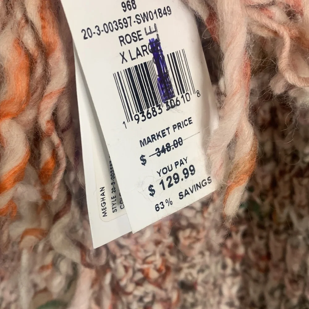 Joie Meghan Cable Knit Fringe Rose Sweater Boho Wool Blend Women XL Pullover top